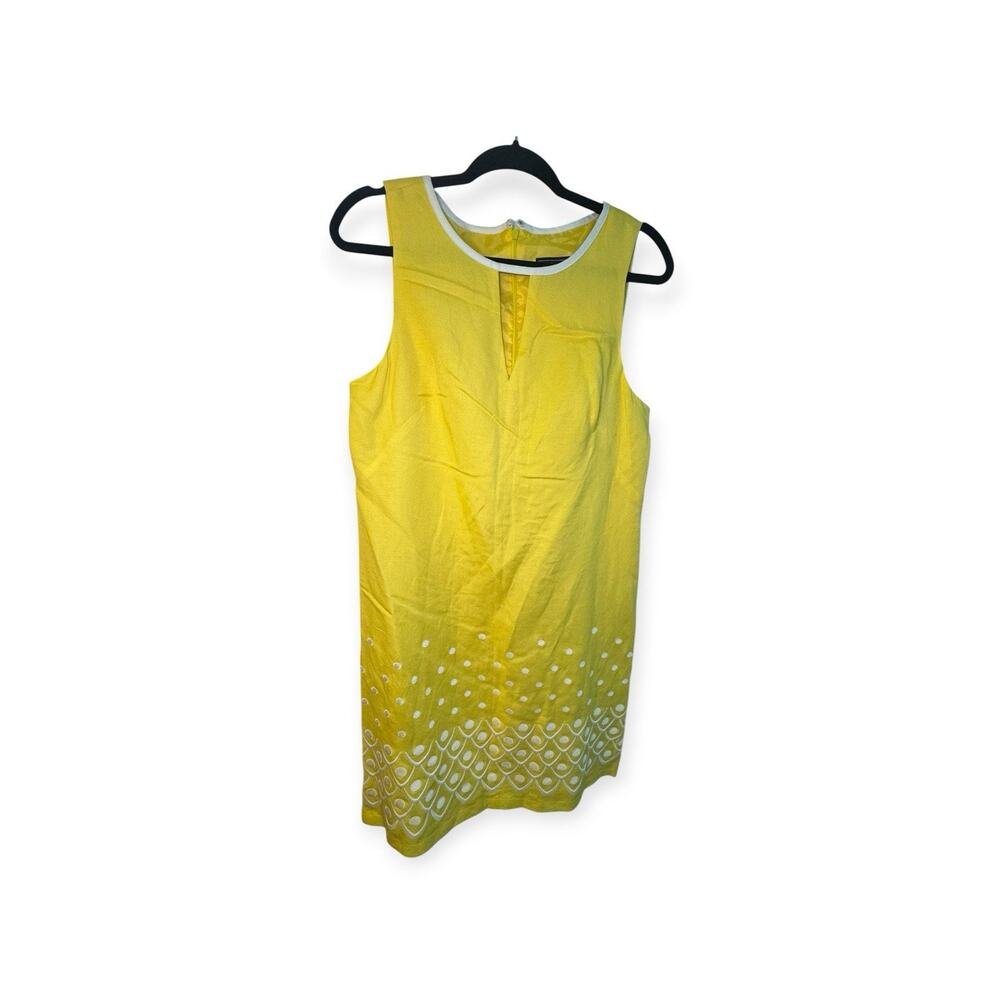 Linen Sunshine Yellow Linen Women’s 12 white floral Embroidered Sun Dress